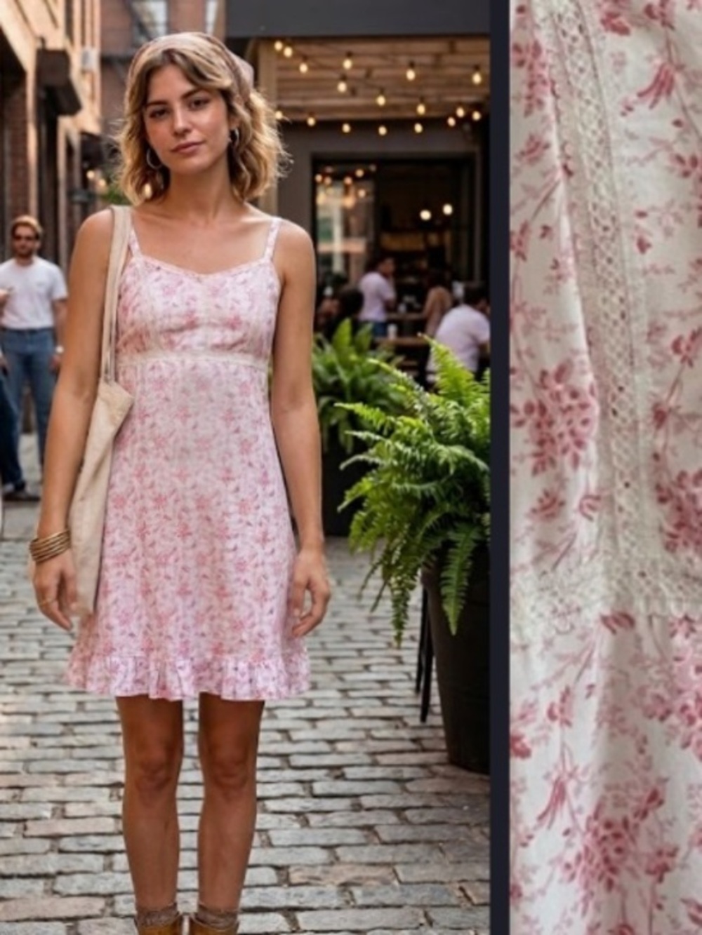 Vintage Laura Ashley Pink Floral Shabby Chic Cottage Core Mini 90’s Dress Small